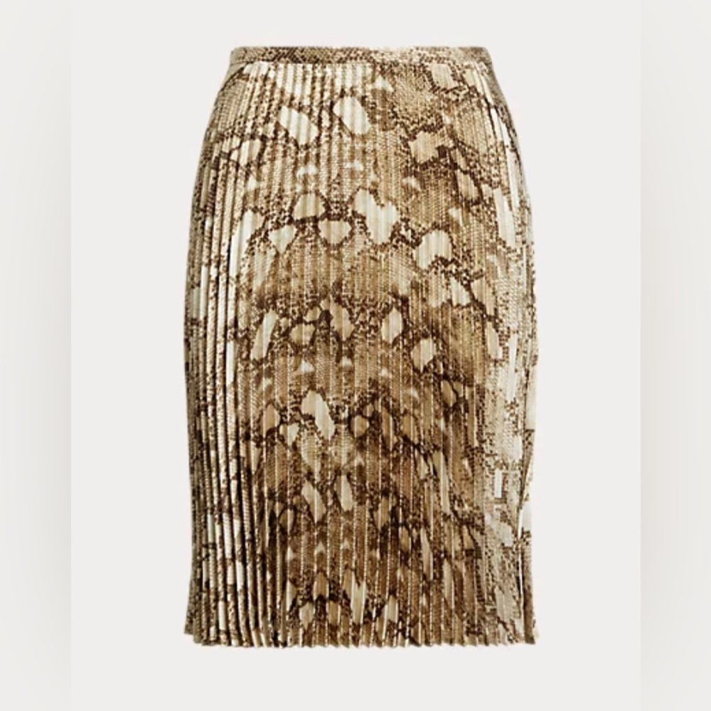 NWT - Lauren Ralph Lauren Snakeskin-Print Pleated Charmeuse Skirt